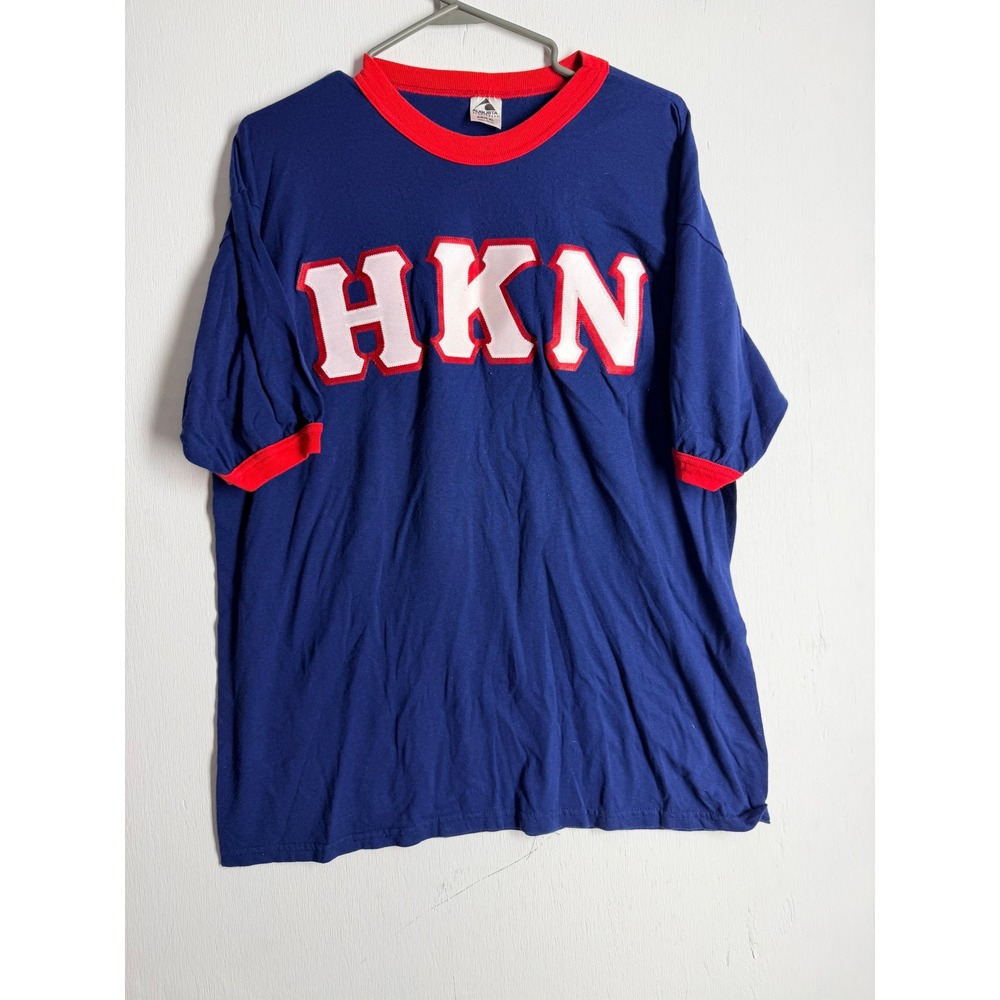 Augusta Sportswear HKN Ringer T-Shirt Mens XL Blue Red Collegiate Greek Applique